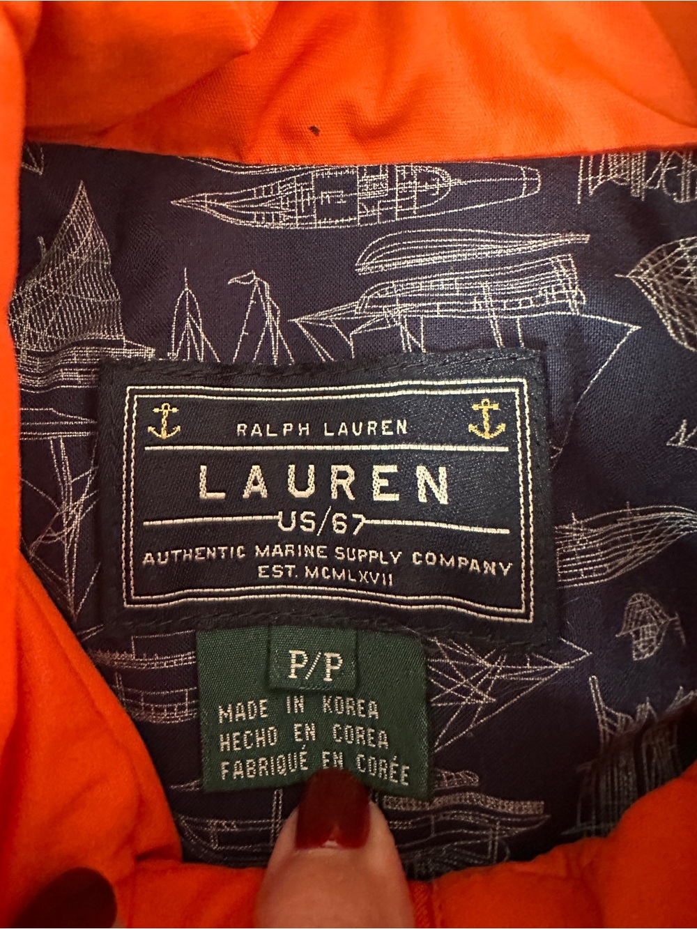 VINTAGE 90s Y2K Ralph Lauren Orange Marine Utility Hooded Rain Coat Gold Buttons - Picture 5 of 15